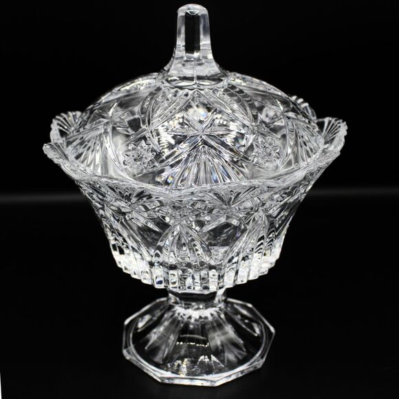 Elegant Vintage Crystal Pedestal Compote Dish JG Durand France - Hobstar Pattern - Picture 4 of 5
